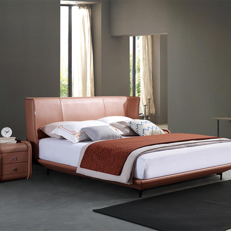 Italiaanse stijl massief houten leer gestoffeerd bed